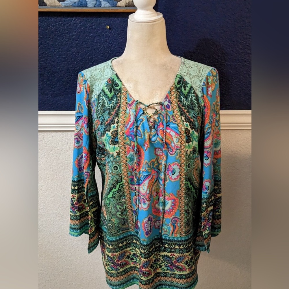 Fig and Flower Multicolor Lace-Up Blouse